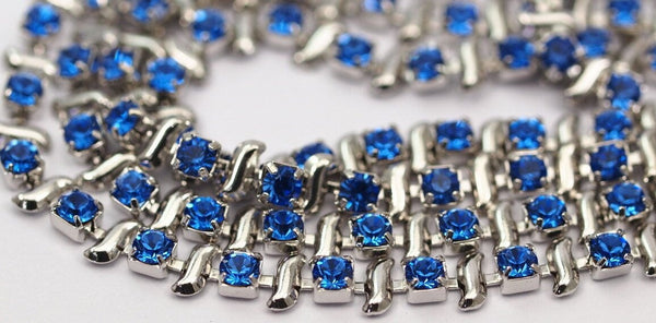 18 Cm Vintage 4.3 Mm Sapphire Crystal Rhinestone Chain With Silver Frame - Made In Austria Au18 Z157