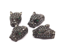 1 Gunmetal Leopard Head Beads, Cz Micro Pave Bead 17x10mm W01000 B-4