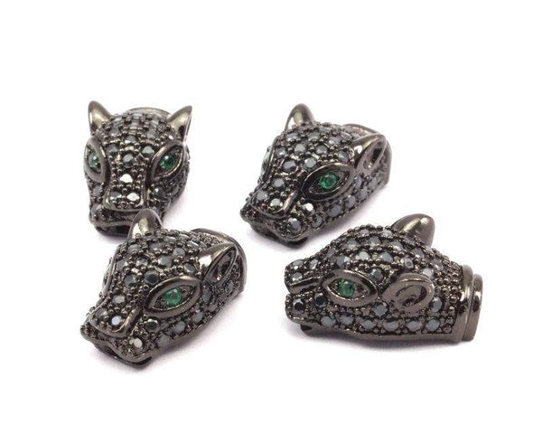 1 Gunmetal Leopard Head Beads, Cz Micro Pave Bead 17x10mm W01000 B-4