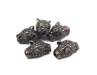 1 Gunmetal Leopard Head Beads, Cz Micro Pave Bead 17x10mm W01000 B-4