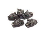 1 Gunmetal Leopard Head Beads, Cz Micro Pave Bead 17x10mm W01000 B-4
