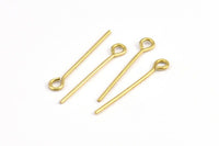30mm Eye Pin, 25 Raw Brass Eye Pins, Findings (30x1mm) BS 2255