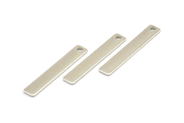 Silver Tone Tiny Necklace Bar, 12 Nickel Free Plated Rectangle Stamping Blanks with 1 Hole, Earring Finding (30x5x0.80mm) U029 H0280