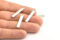 Silver Tone Tiny Necklace Bar, 12 Nickel Free Plated Rectangle Stamping Blanks with 1 Hole, Earring Finding (30x5x0.80mm) U029 H0280