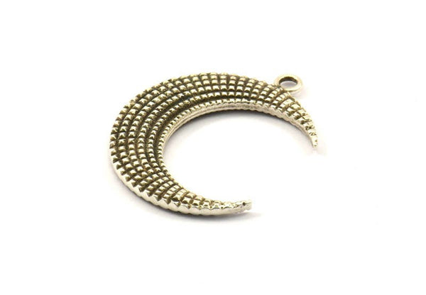 Moon Charm, 1 Antique Silver Plated Textured Horn Charms, Pendant, Jewelry Finding (36x10x3.70mm) N0205