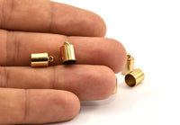 Gold  Barrel End With Loop - 10 Gold Plated Barrel End With Loop (7x11m) Leather Cord Ends Bs-1648 Q0214