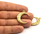 Gold Moon Charm, 1 Gold Plated Textured Horn Charms, Pendant, Jewelry Finding (27x8x3.30mm) N0237 Q0206