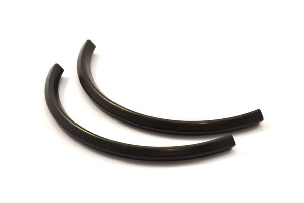 Black Curved Tubes, 2 Oxidized Brass Black Square Oval Tubes (95x5x5mm) Sq20 BRC275 S114