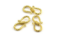 Brass Textured Hooks, 5 Raw Brass Textured Hooks With 2 Loops (20x10x3mm) BS 2397