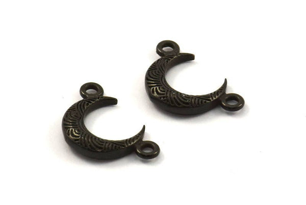 Black Moon Charm, 6 Oxidized Brass Black Textured Horn Charms with 2 Holes, Pendant, Jewelry Finding (12x3.50x3mm) N0266 S624