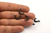 Black Moon Charm, 6 Oxidized Brass Black Textured Horn Charms with 2 Holes, Pendant, Jewelry Finding (12x3.50x3mm) N0266 S624