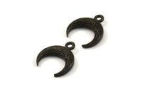 Black Moon Charm, 6 Oxidized Brass Black Textured Horn Charms, Pendant, Jewelry Finding (12x3.50x3mm) N0305 H0158