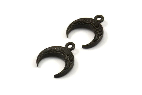 Black Moon Charm, 6 Oxidized Brass Black Textured Horn Charms, Pendant, Jewelry Finding (12x3.50x3mm) N0305 H0158