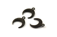 Black Moon Charm, 6 Oxidized Brass Black Textured Horn Charms, Pendant, Jewelry Finding (12x3.50x3mm) N0305 H0158