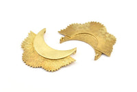 Brass Flower Pendant, 1 Raw Brass Elegant Semi Flower Earring Findings With 2 Loops (42x31mm) U132