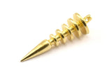 Raw Brass Spike, 2 Raw Brass Spike Tribal Pendants With 1 Loop (34x10mm) U116
