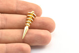 Raw Brass Spike, 2 Raw Brass Spike Tribal Pendants With 1 Loop (34x10mm) U116
