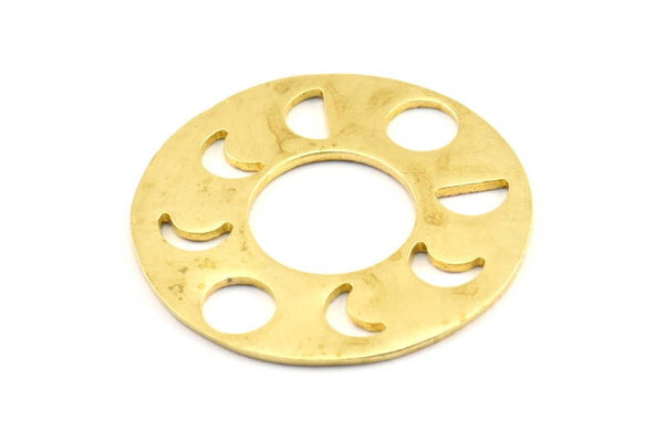Moon Phases Pendant, 2 Raw Brass Circle Pendants, Earring Findings (34x1mm) U113