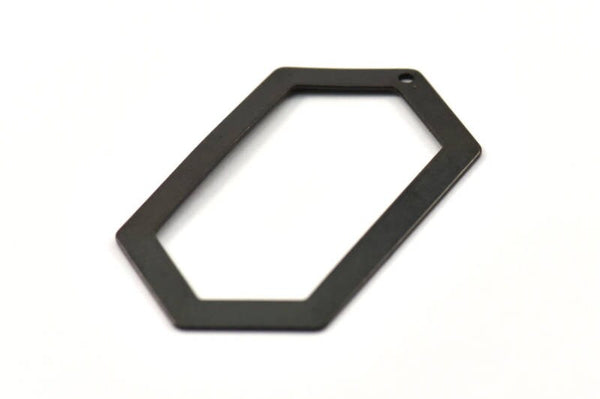 Hexagon Choker Charm, 2 Oxidized Brass Black Hexagon Charms, 1 Hole Pendants (54x32x0.80mm) D0396 S542