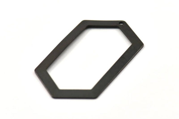 Hexagon Choker Charm, 2 Oxidized Brass Black Hexagon Charms, Pendants (54x32x0.80mm) D0396 S542