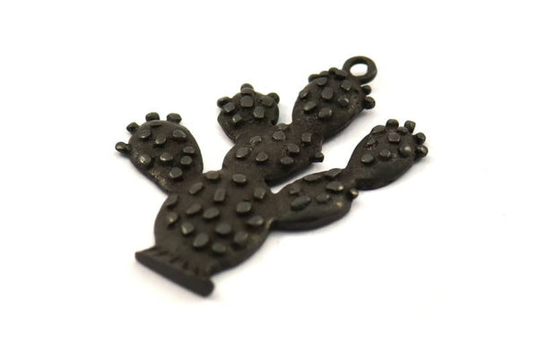 Black Cactus Pendant, 1 Oxidized Brass Black Cactus Charms, Jewelry Supplies, Findings (36mm) N0416