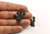 Black Cactus Pendant, 1 Oxidized Brass Black Cactus Charms, Jewelry Supplies, Findings (36mm) N0416