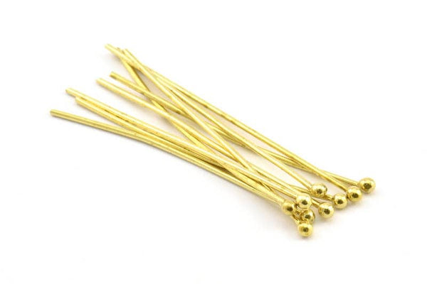 Brass Ball Pin, 50 Raw Brass Ball Pins (50x2.5mm) BS 2294
