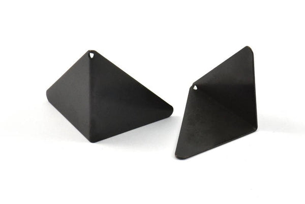 Black Tiny Kite Charm, 2 Oxidized Brass Black Geometric Triangles (31mm) U003 S241