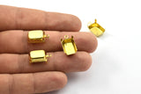 Rectangle Prong Setting, 25 Raw Brass Rectangles with 1 Loop, Prong Settings with 4 Claws  (10x14mm) S616