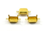 Rectangle Prong Setting, 25 Raw Brass Rectangles with 2 Loops, Prong Settings with 4 Claws  (18x13mm) S539