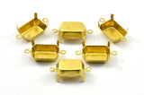 Rectangle Prong Setting, 25 Raw Brass Rectangles with 2 Loops, Prong Settings with 4 Claws  (18x13mm) S539