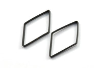 Black Diamond Charm, 6 Oxidized Brass Black Wide Cut Open Diamond Ring Charms (20x40x5x0.5mm) D0167