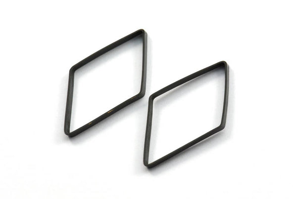 Black Diamond Charm, 6 Oxidized Brass Black Wide Cut Open Diamond Ring Charms (20x40x5x0.5mm) D0167