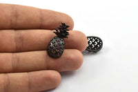 Black Pineapple Pendant, 2 Oxidized Brass Black Pineapple Pendants (30x13.4x6.3mm) N0250 S427