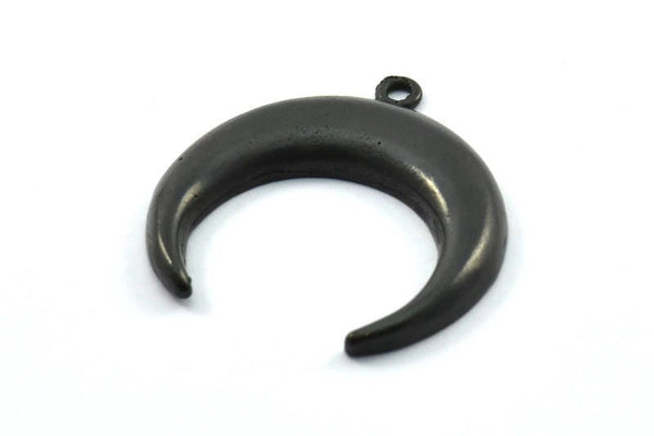 Black Moon Charm, 1 Oxidized Brass Black Horn Charms, Pendant, Jewelry Findings with 1 loop (31x9x3mm) N0298 S219