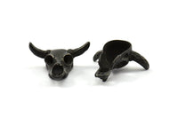 Black Huge Ox Pendant, 1 Oxidized Brass Black Large Ox Head Skull Charms, Pendants (28x26mm) N0403