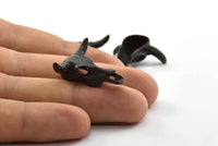 Black Huge Ox Pendant, 1 Oxidized Brass Black Large Ox Head Skull Charms, Pendants (28x26mm) N0403