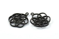 Black Textured Pendant, 2 Oxidized Brass Black Textured Pendants with Hearts (23mm) N0241 S242
