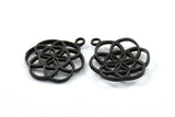 Black Textured Pendant, 2 Oxidized Brass Black Textured Pendants with Hearts (23mm) N0241 S242