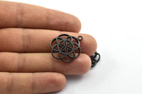 Black Textured Pendant, 2 Oxidized Brass Black Textured Pendants with Hearts (23mm) N0241 S242
