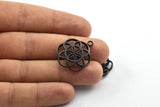 Black Textured Pendant, 2 Oxidized Brass Black Textured Pendants with Hearts (23mm) N0241 S242