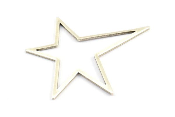 Silver Star Charm, 10 Antique Silver Plated Long Star Charm, Brass Findings (51x47x1mm) BS 1803 H0188