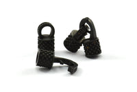 Leather Hook Caps, 2 Oxidized Brass Black Leather Cord Ends, Hook Ends for 5mm Leather Cord (17x14x8mm) N0311 S626