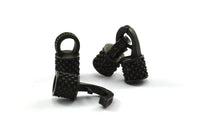 Leather Hook Caps, 2 Oxidized Brass Black Leather Cord Ends, Hook Ends for 5mm Leather Cord (17x14x8mm) N0311 S626