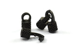 Leather Hook Caps, 2 Oxidized Brass Black Leather Cord Ends, Hook Ends for 5mm Leather Cord (17x14x8mm) N0311 S626