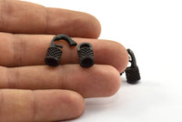 Leather Hook Caps, 2 Oxidized Brass Black Leather Cord Ends, Hook Ends for 5mm Leather Cord (17x14x8mm) N0311 S626