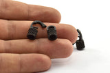Leather Hook Caps, 2 Oxidized Brass Black Leather Cord Ends, Hook Ends for 5mm Leather Cord (17x14x8mm) N0311 S626