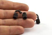 Leather Hook Caps, 2 Oxidized Brass Black Leather Cord Ends, Hook Ends for 5mm Leather Cord (17x14x8mm) N0311 S626