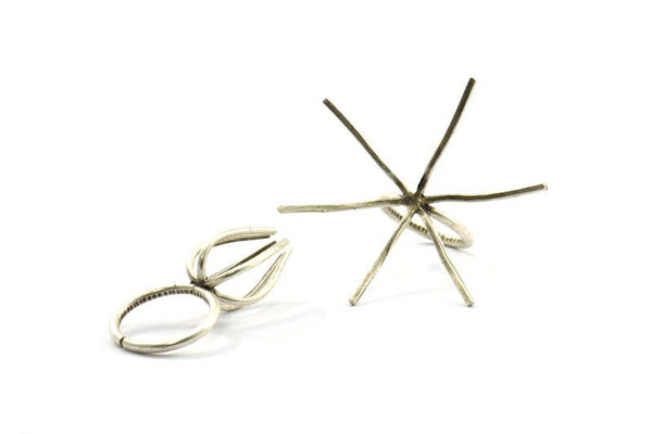Antique Sİlver Ring Blank, 2 Antique Silver Plated 6 Claw Ring Blanks For Natural Stones N0045 H0221
