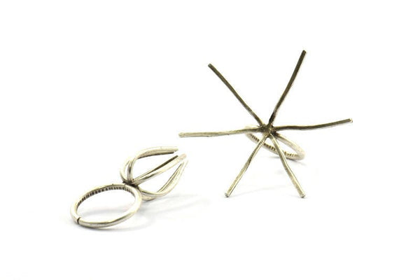 Antique Sİlver Ring Blank, 2 Antique Silver Plated 6 Claw Ring Blanks For Natural Stones N0045 H0221